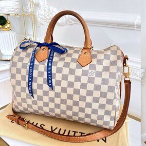 Authentic Louis Vuitton Speedy 30 Azur Damier Bandouliere Satchel B0656